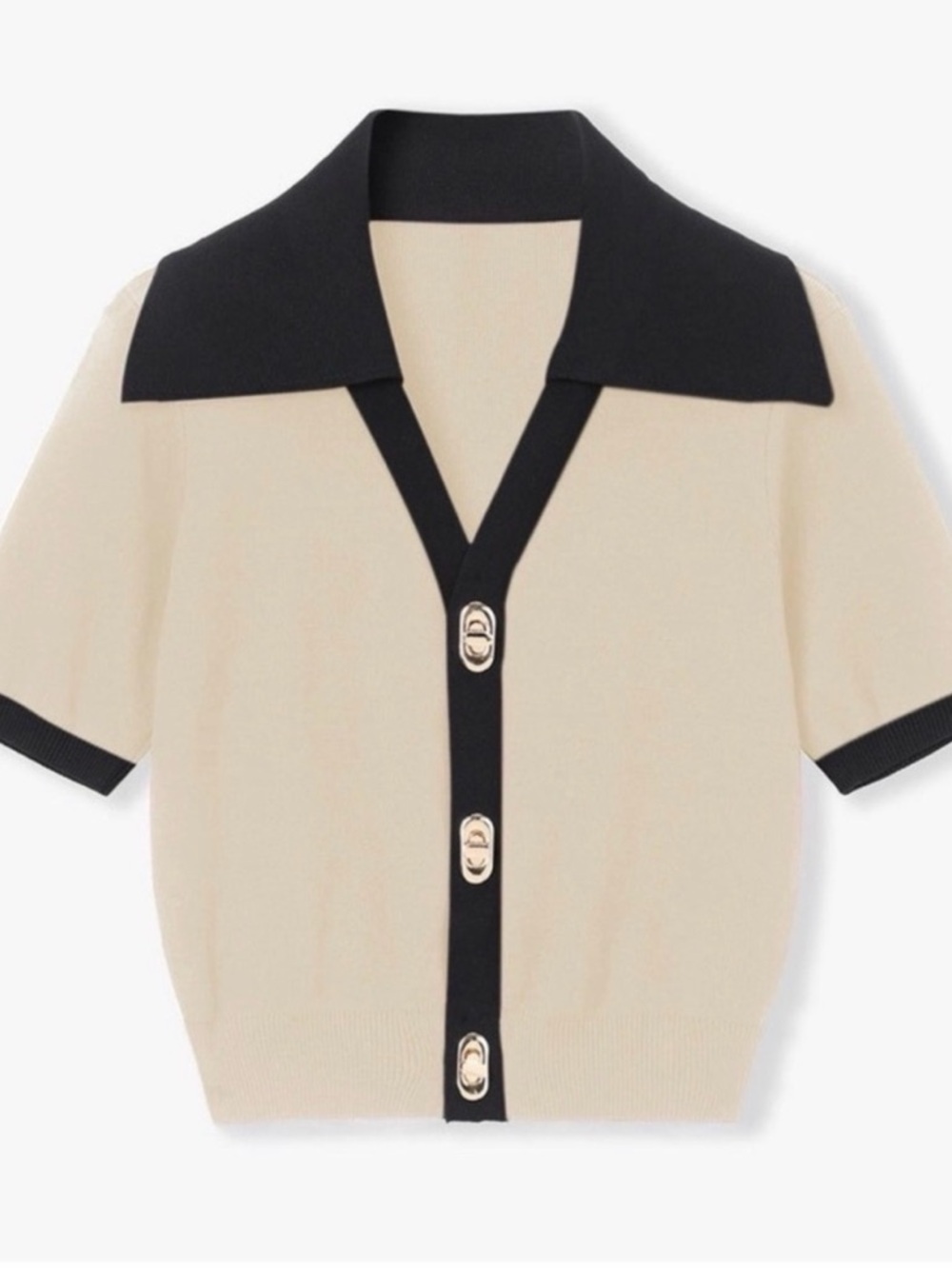 Commense Cream Short Sleeve Button-Down Polo with Black Trim
